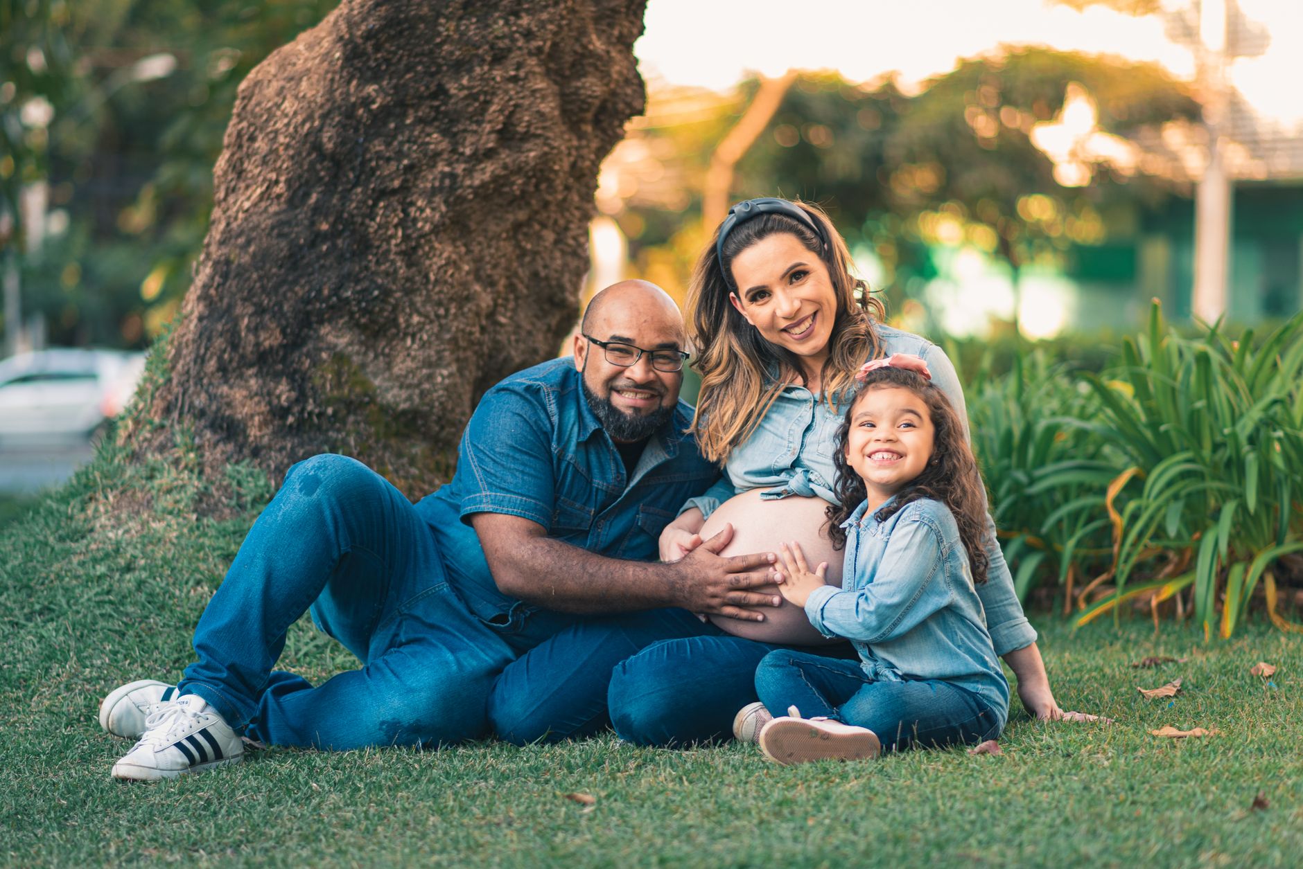 A happy family outdoors